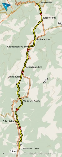 Roncesvalles to Larrasoana map