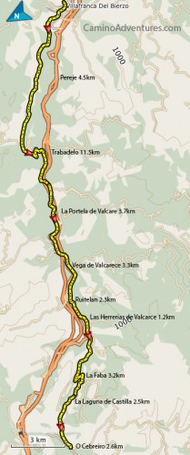 Villafrance del Bierzo to O Cebreiro Map