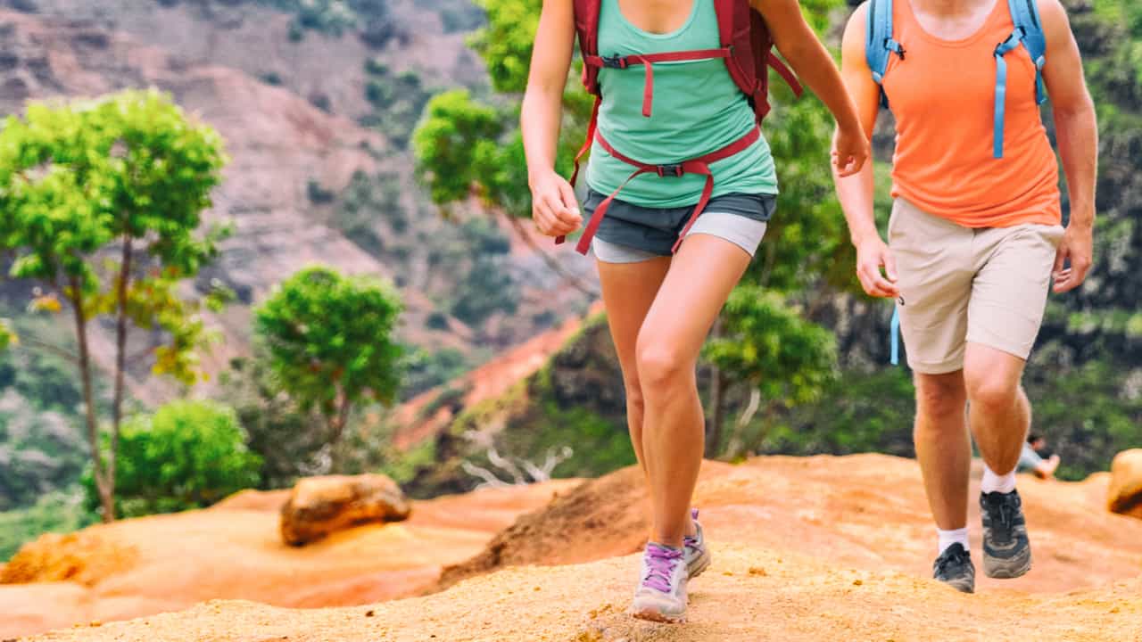Man and woman wearing hiking shorts