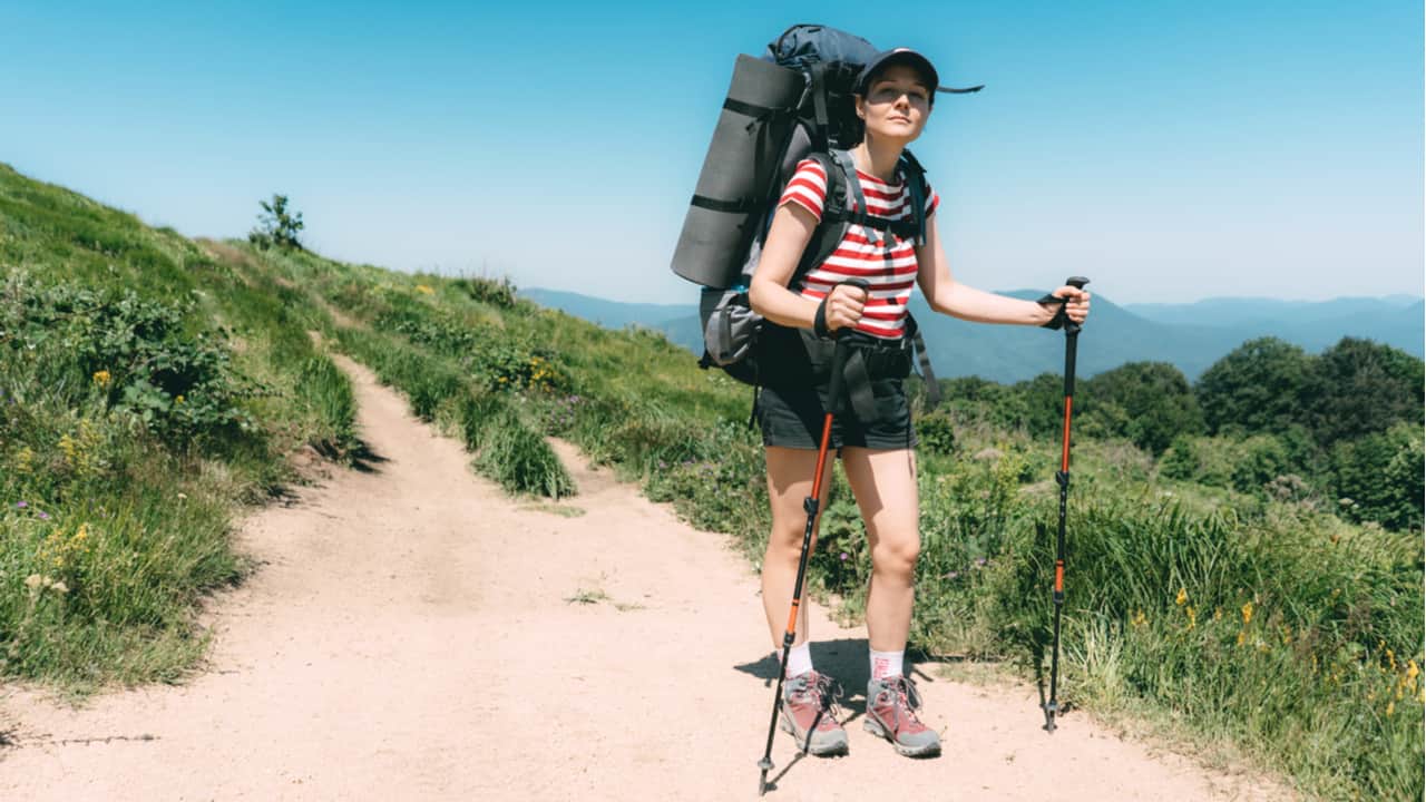 Woman wears hiking shorts