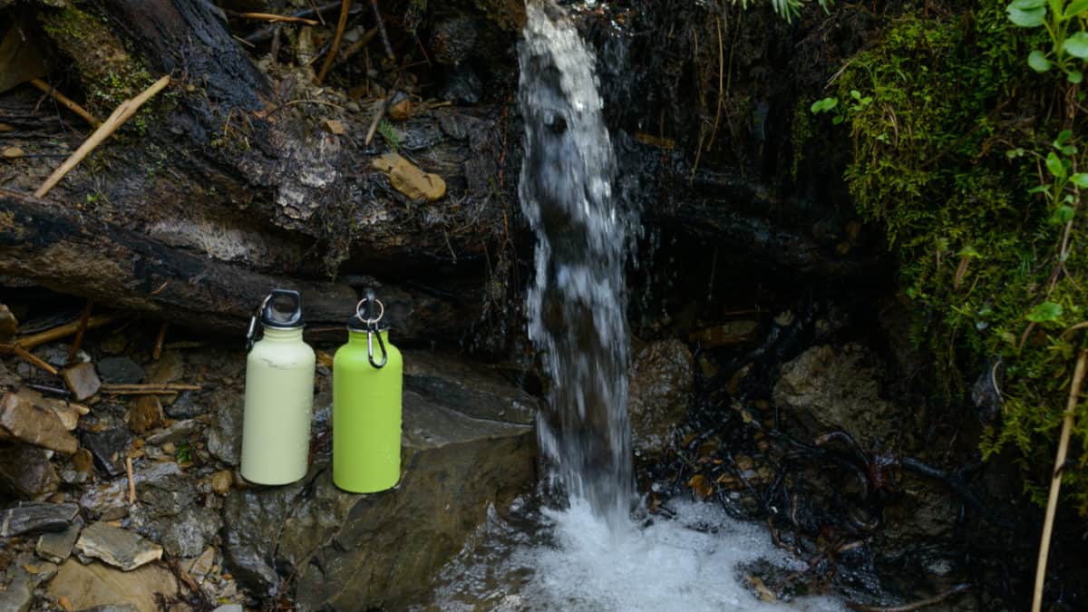 Hydro flask bottles in an outdoor environment
