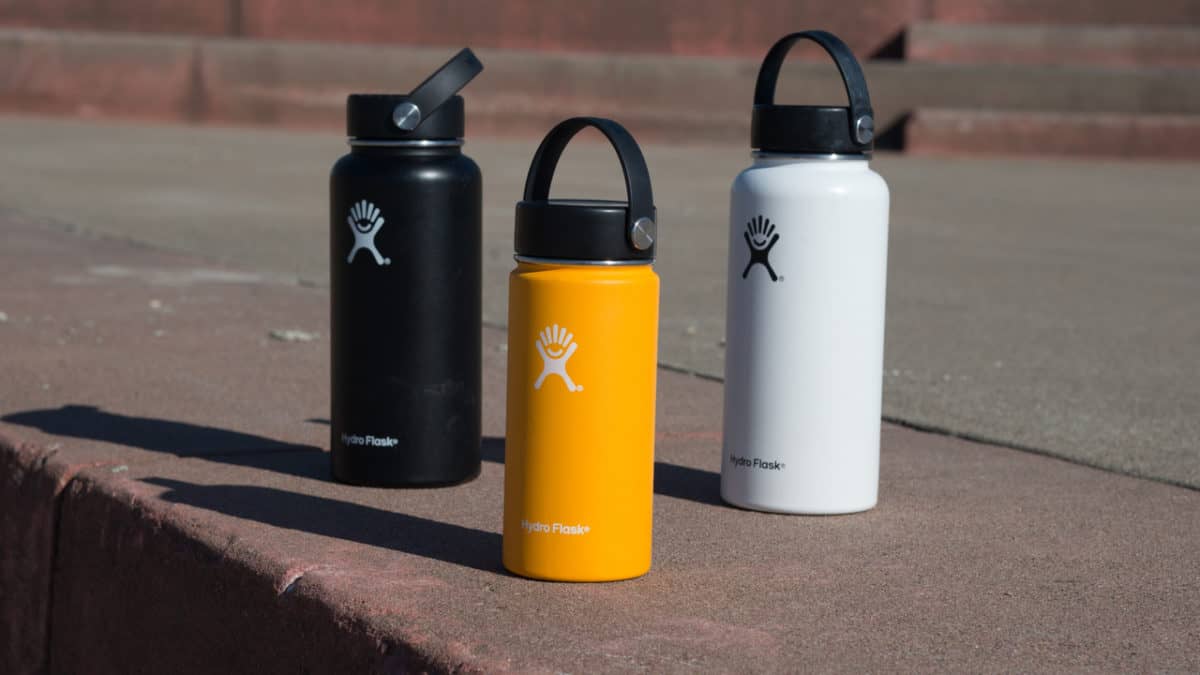 Hydro Flasks standing on concrete