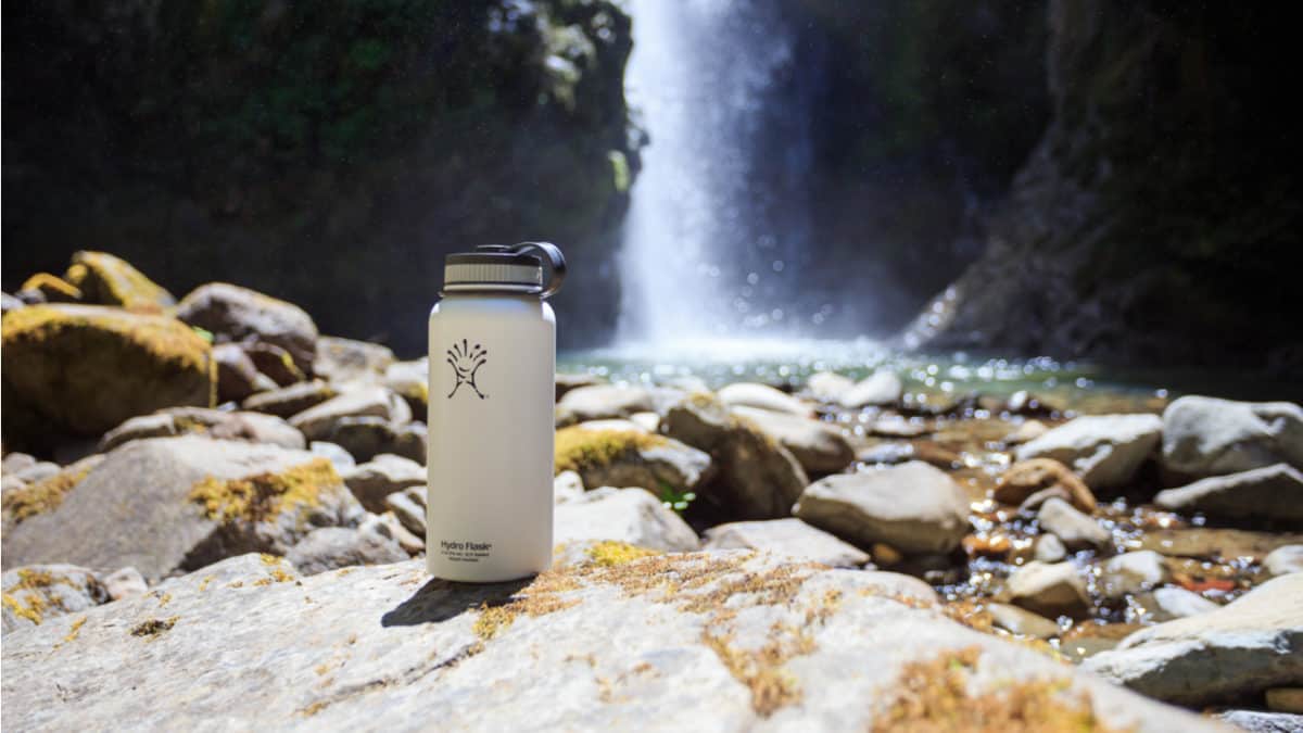 White Hydro Flask on a stone