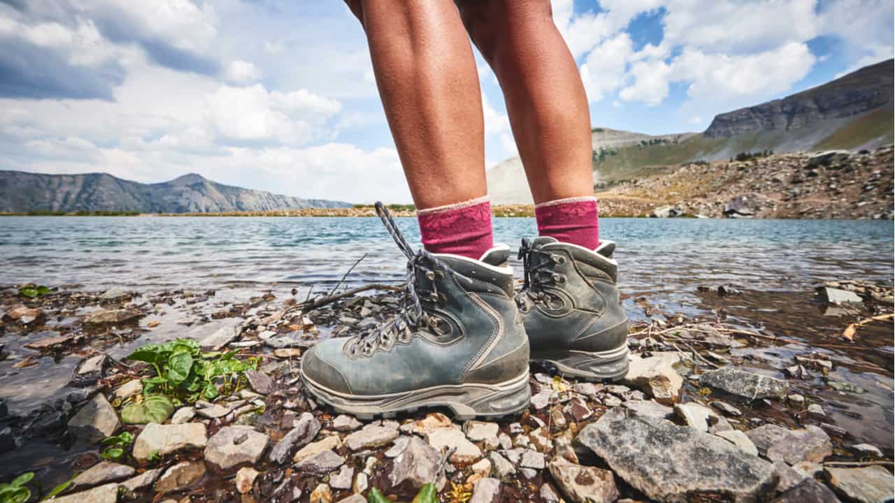 Hiker wearing trekking socks