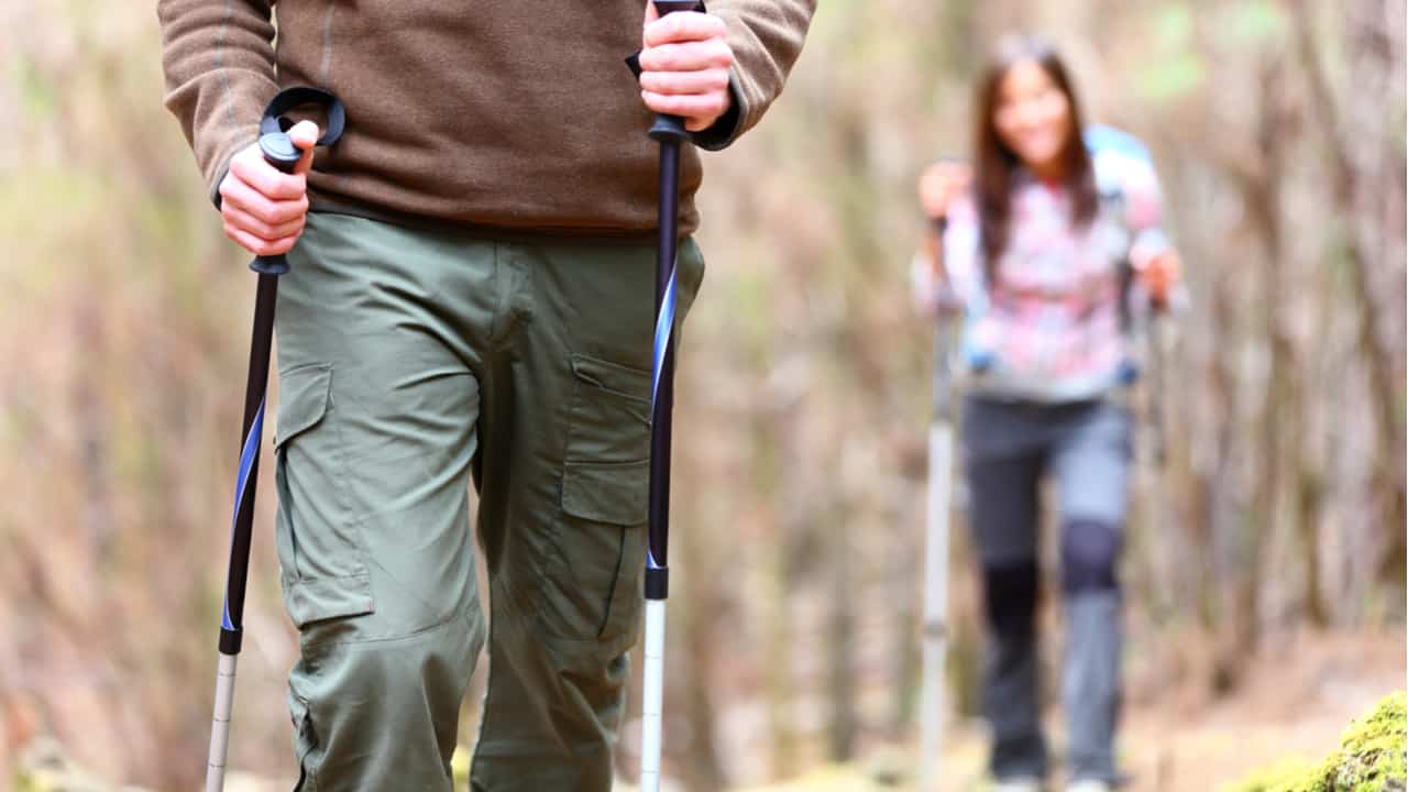Hikers wearing softshell pants in autumn