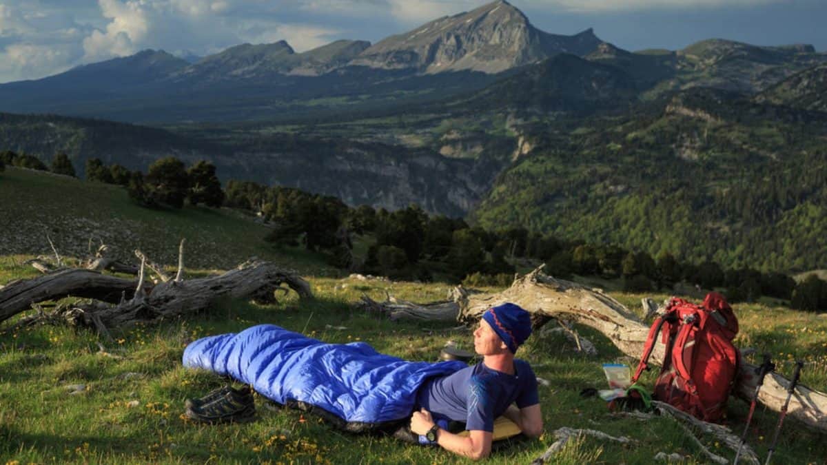Camper in a Sleeping Bag Tent