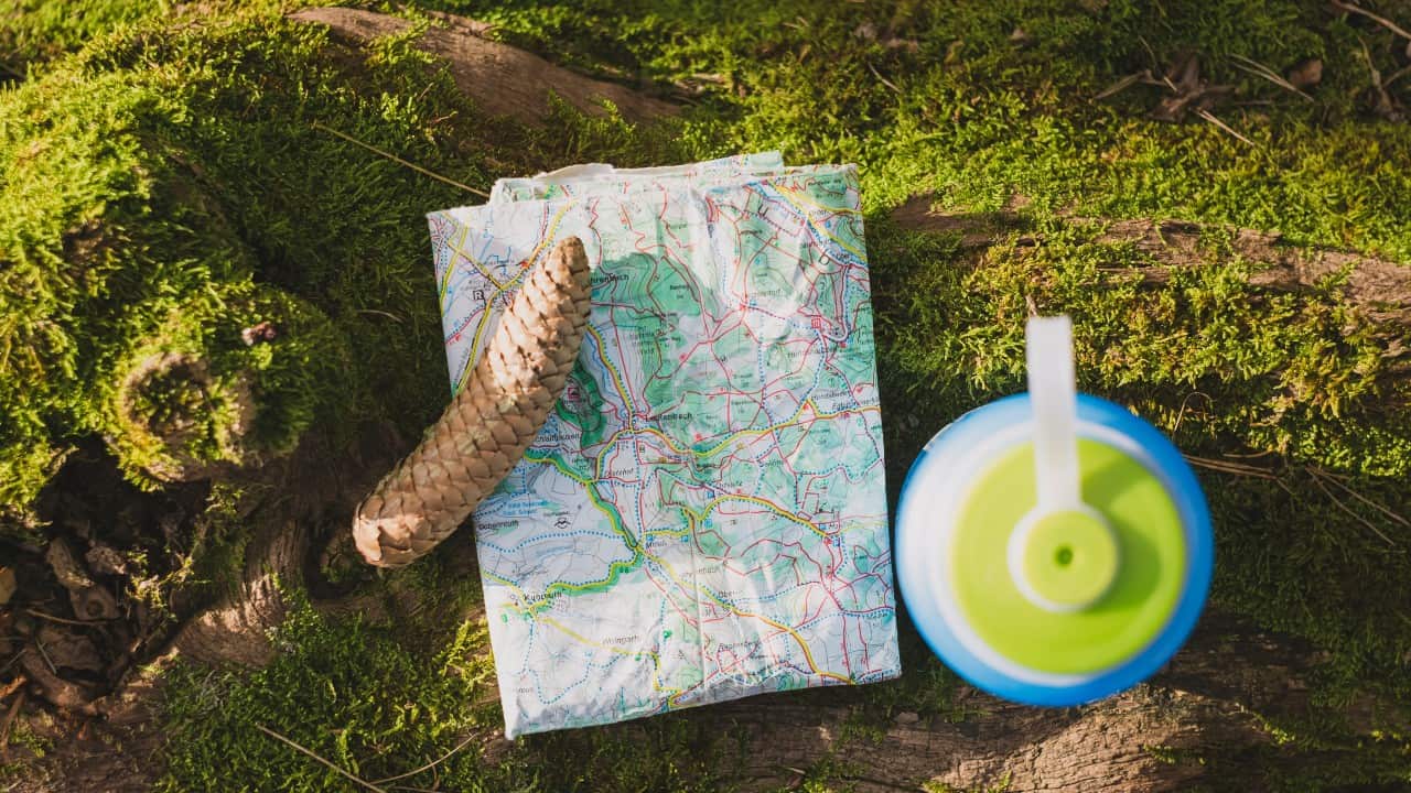 Map and water bottle