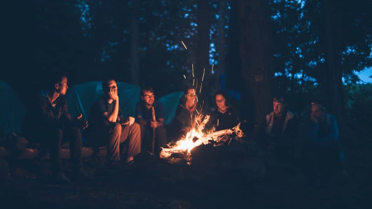 Campers around a fire