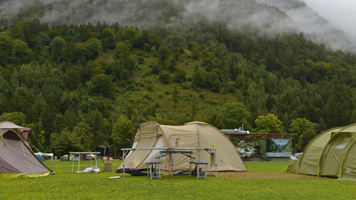 Camping tent in rain