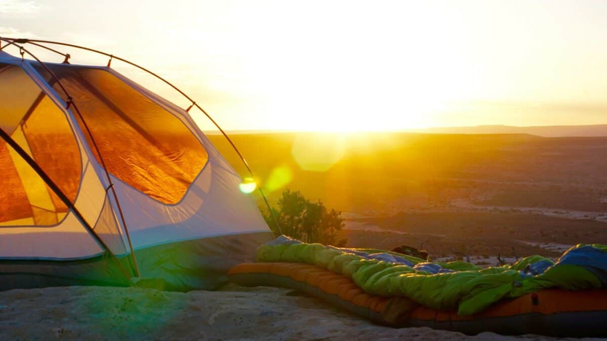 Camping tent at sunrise