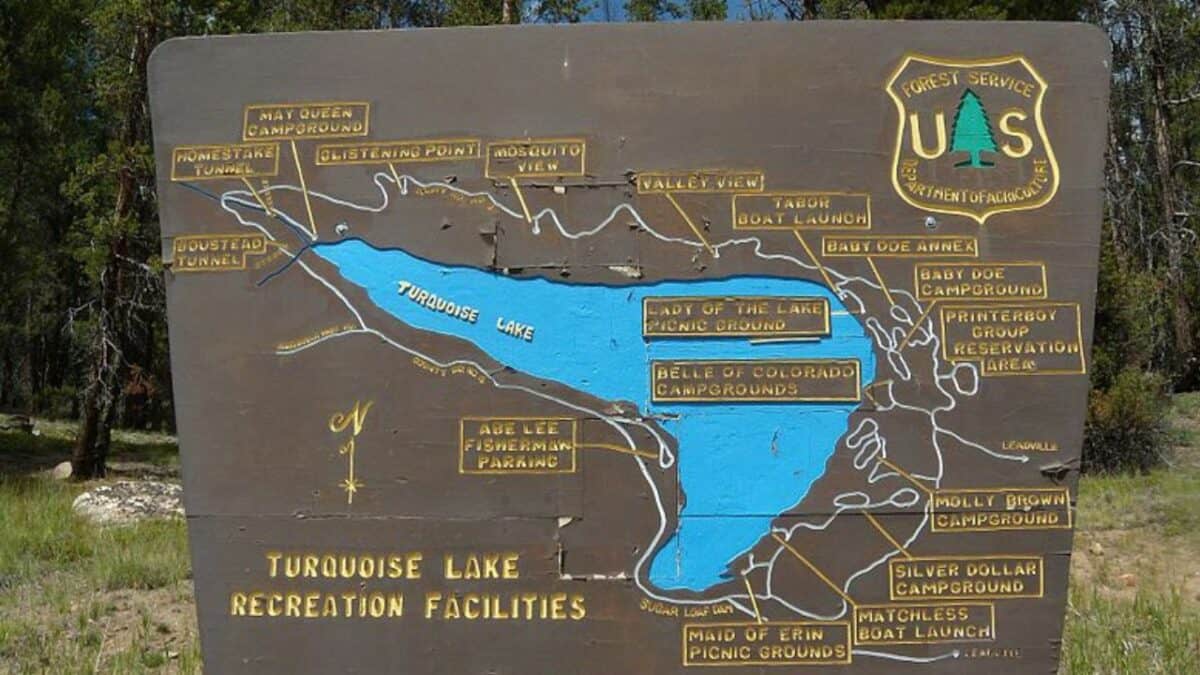 Map of dispersed camping areas near Turquoise Lake, Leadville