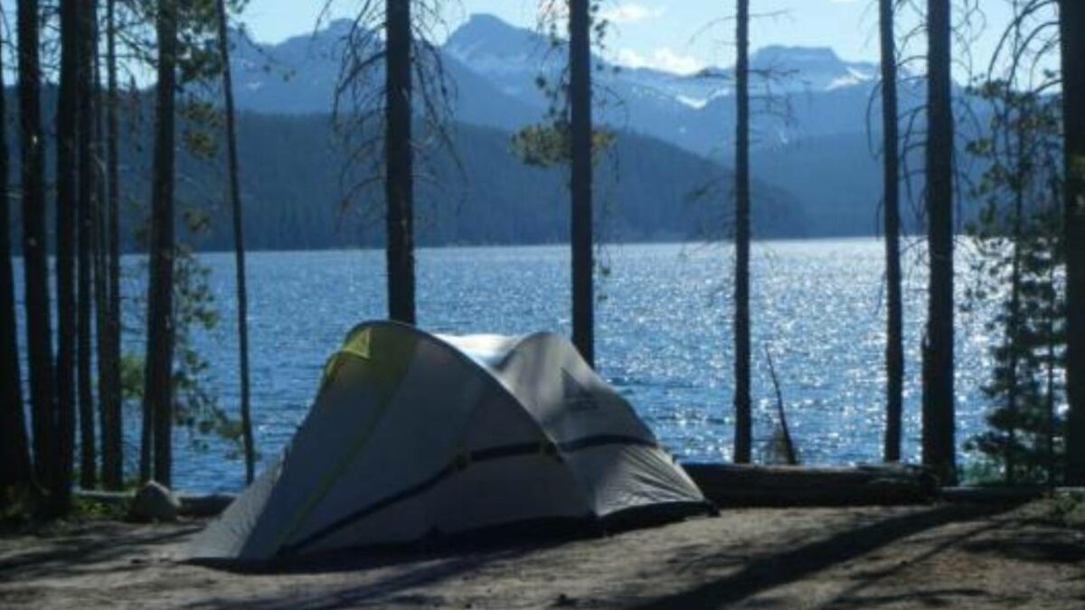 Tent camper at the Bumping River Road Free Camping Area, Washington