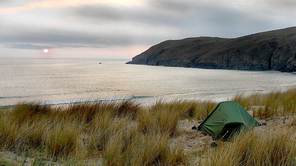 Tent on a beach in Cornwall near Wales
