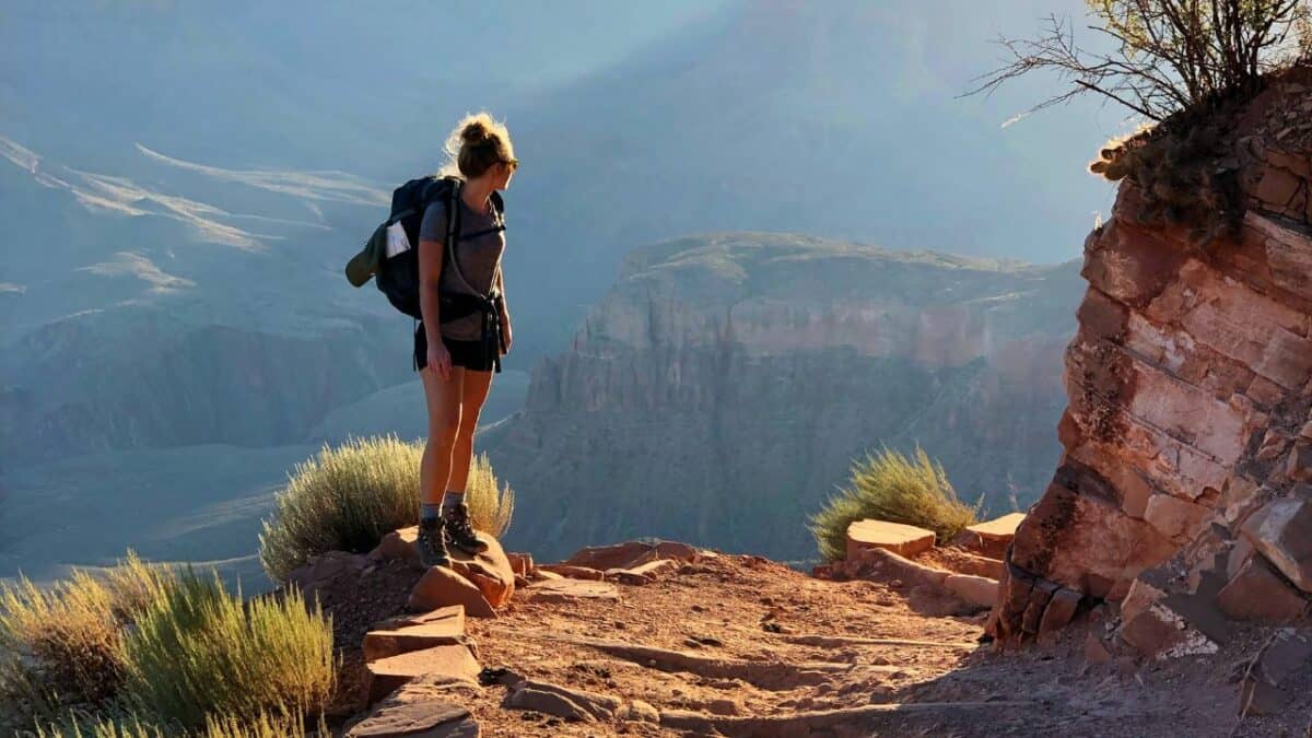 Female camper hiking in the Grand Canyon, Arizona