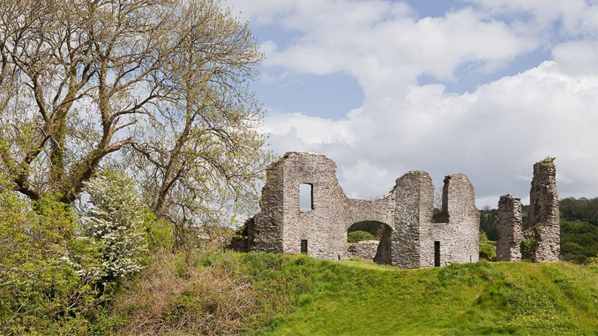 A stone Built Welsh castle  on a picturesque, grassy site in Carmarthenshire
