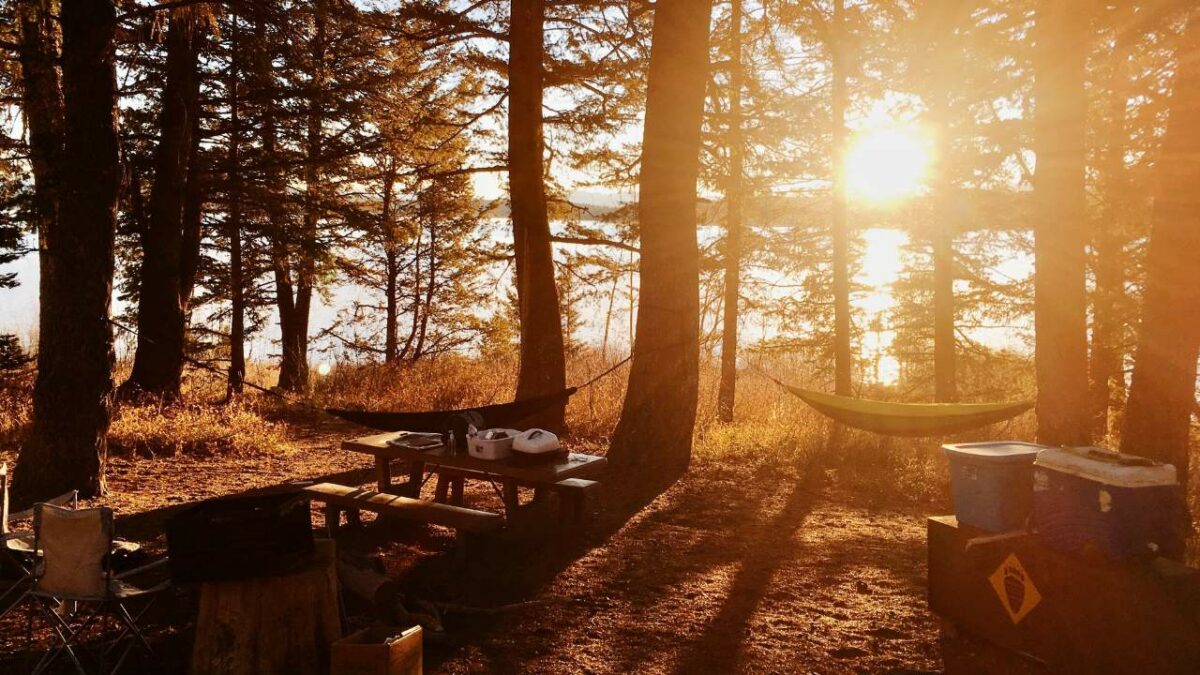 Hammock and picnic area at a dispersed camping area in Wyoming