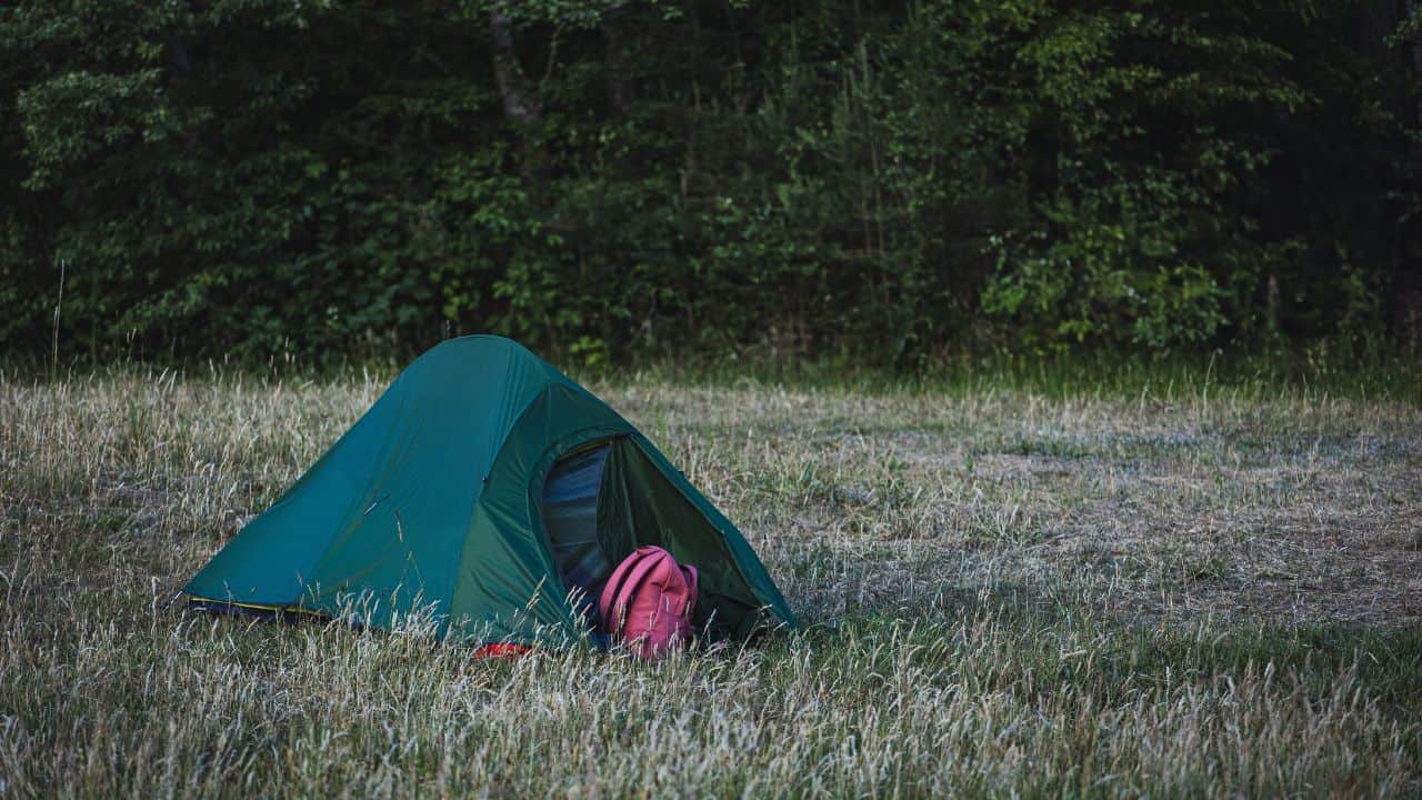 Waterproof wild camping tent in rain