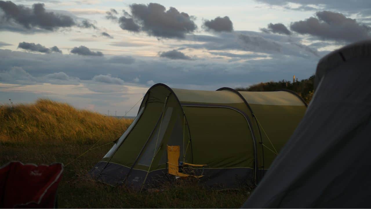Tent pitched near a beach in Druridge Bay