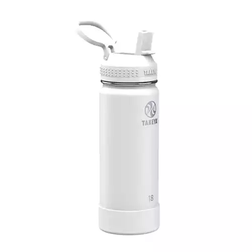 Takeya Actives Insulated Water Bottle with Straw Lid, 18 Ounce, Arctic
