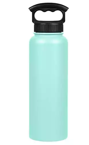 Fifty/Fifty 40oz, Sport Double Wall Vacuum Insulated Water Bottle, Stainless Steel, 3 Finger Cap w/ Wide Mouth, Cool Mint, Cool Mint, 40 oz.