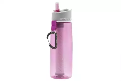 LifeStraw Go Water Filter Bottle with 2-Stage Integrated Filter Straw for Hiking, Backpacking, and Travel, Pink