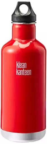 Klean Kanteen Classic Stainless Steel Double Wall Insulated Water Bottle with Loop Cap, 32-Ounce, Mineral Red