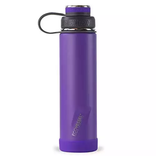 EcoVessel Insulated Water Bottle for Hot & Cold Up To 60 Hrs Drink Thermos – Trimax “Boulder” Purple Stainless Steel Bottle w/ Wide Mouth Vacuum Tea Fruit Strainer (Triple Insulated 24oz Wat...