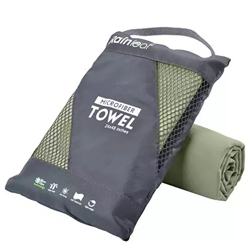 Rainleaf Microfiber Towel Perfect Travel & Sports &Camping Towel.Fast Drying - Super Absorbent - Ultra Compact,Army Green,24 X 48 Inches