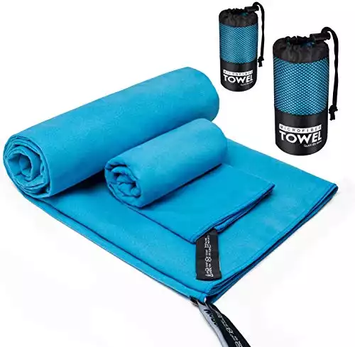 Sumille Quick Dry Travel Towel, 2 Sizes Microfiber Lightweight Pocket Towel Set for Camping Sports Backpacking Hiking Fitness Beach Yoga