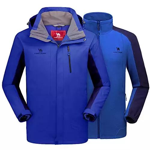 CAMEL CROWN Men’s Ski Jacket 3 in 1 Waterproof Winter Jacket Snow Jacket Windproof Hooded with Inner Warm Fleece Coat Blue