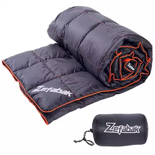 Zefabak Camping Down Blanket with European Standard 90% Down Blend & Puffy 600 Fill Power Waterproof and Warm Duck Down Blanket for Camping Travel Hiking