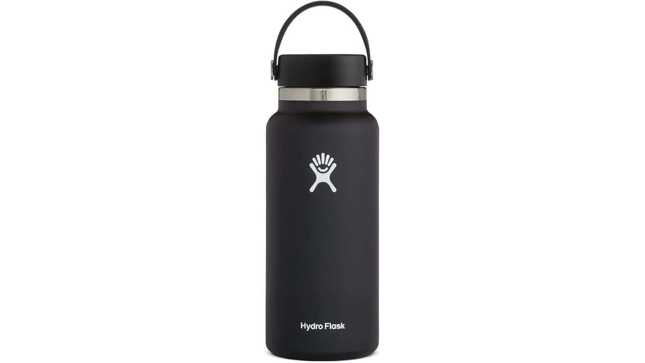 Black reusable Hydro Flask water bottle
