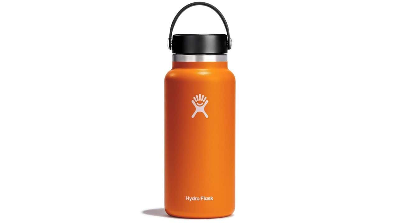 A bright orange coloured Hydro Flask bottle