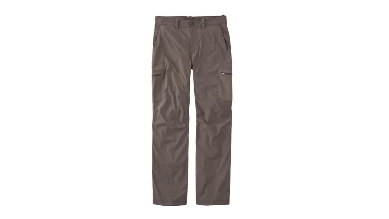 A pair of brown L.L. Bean water-resistant trekking pants